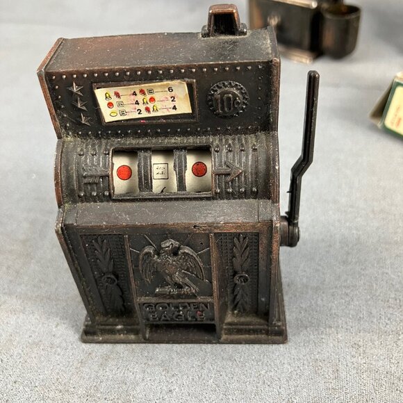 6 Metal Miniature Furniture-Grinder(knob broken)  Victrola Cash Register Bass - Picture 4 of 12